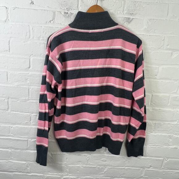 Dressbarn Women's Striped Mock Neck Pullover Sweater Black Pink Size X-Large - Picture 2 of 4